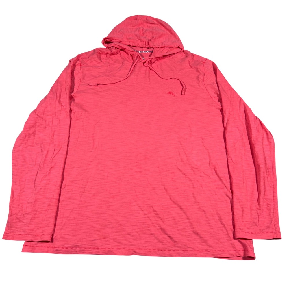 Tommy Bahama Hoodie Mens XL Coral Pink Slub Knit Cotton Long Sleeve Pullover
